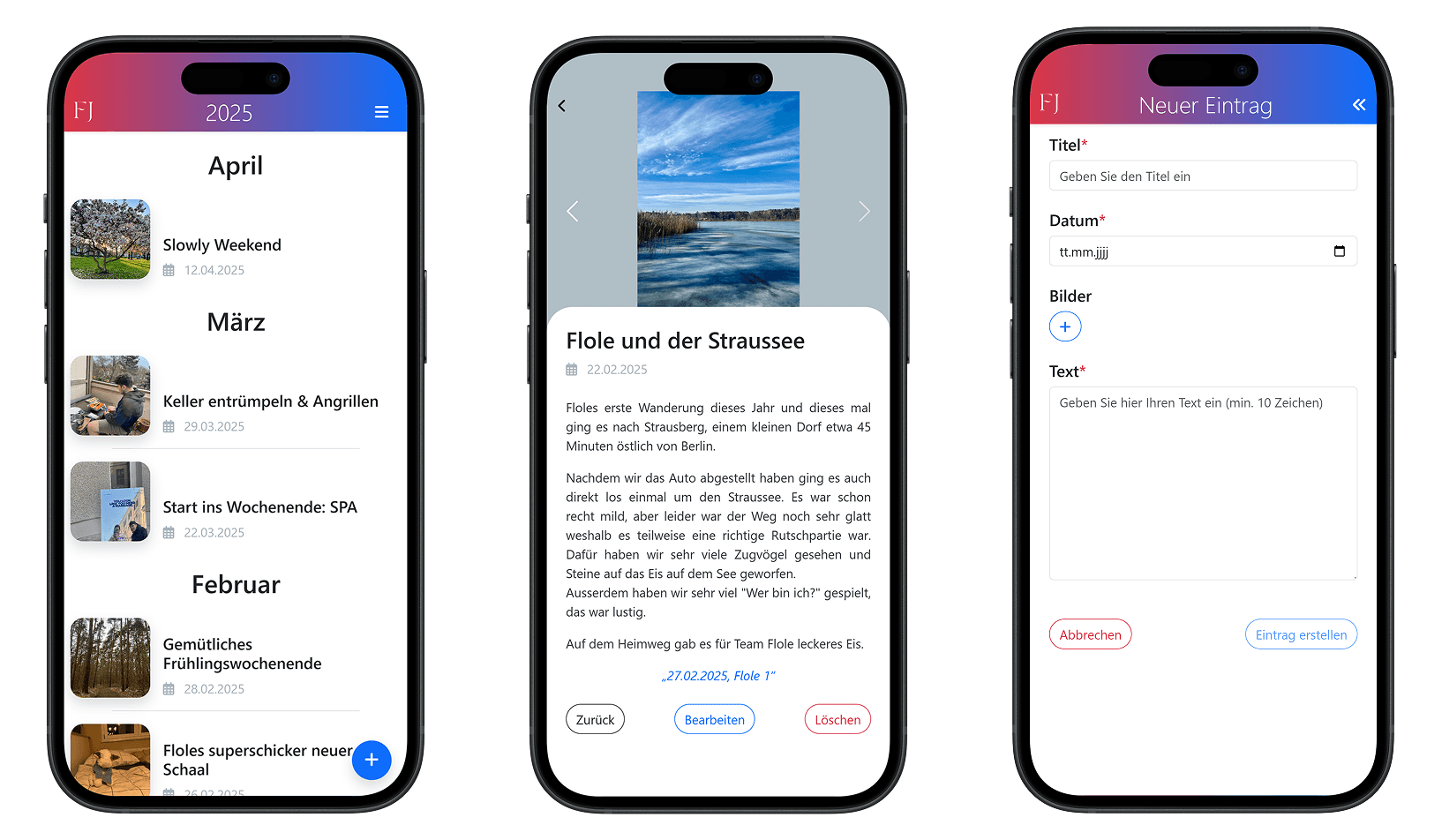UI der Erlebnis PWA mit drei Screenshots auf IPhones